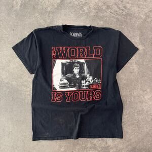 Vintage Y2K Scarface Black Graphic Tee The World Is Yours Adult L